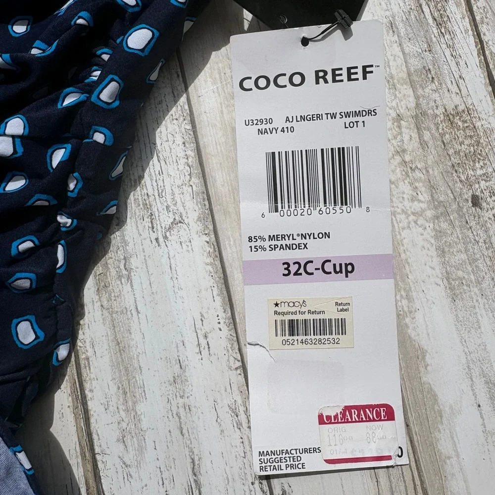 Coco Reef Swimdress 32C Navy Blue NWT Ruched Underwire Ruffle Swimsuit Slimming - Picture 6 of 14